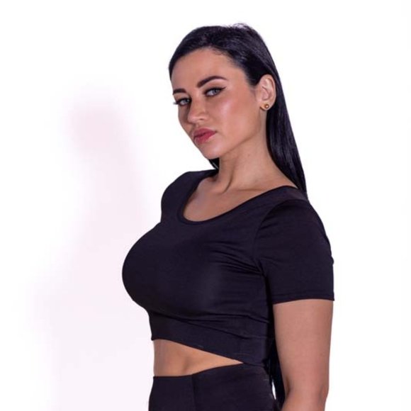 Criss Cross Back Black Crop Top - Picture 3 of 5